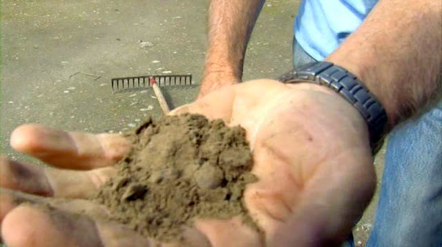 poor quality soil, dirt in a man's hand